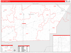 De Witt County, IL Digital Map Red Line Style